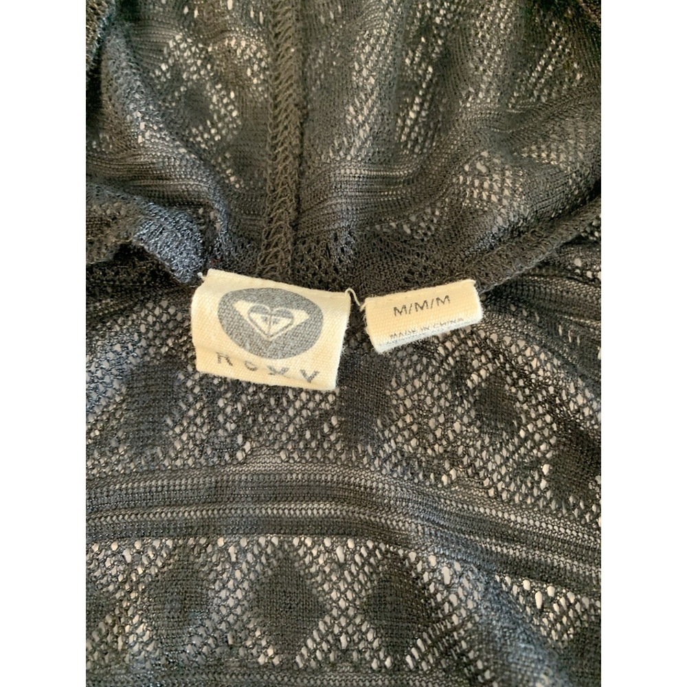 Roxy Open Knit Top Black Lace Coverup M Pointel Knit Ruched Hooded Striped Top - Picture 3 of 5